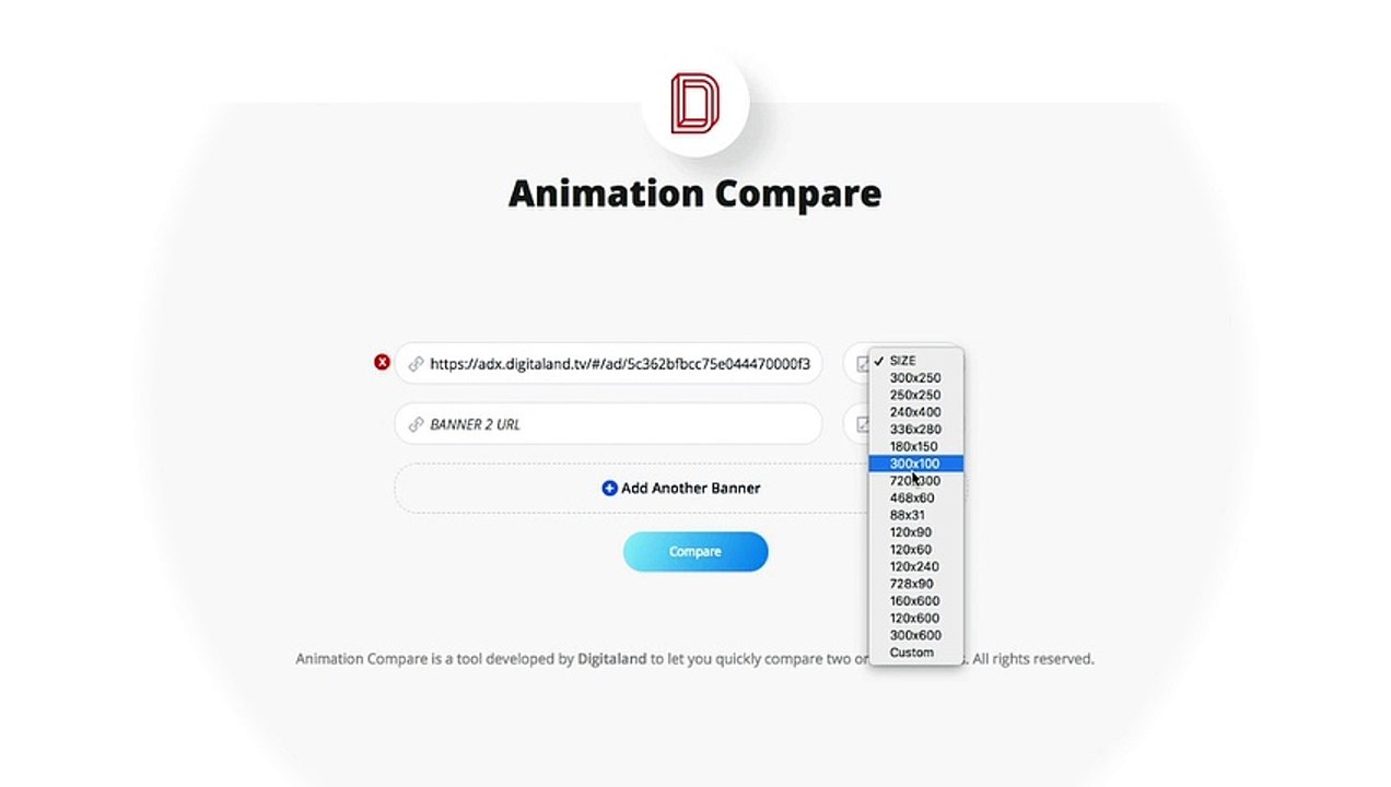 Compare few html5 banner sizes side by side Free animation compare tool