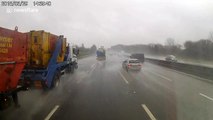Lorry driver blinded by splash of water brakes on busy motorway