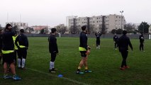 Entraînement des joueurs du Stade Rochelais avant le match face aux Zèbres italiens