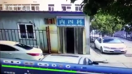 Car plunges through hospital portacabin injuring two patients