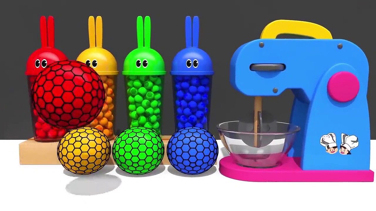 Learn Colors with Bunny Mold and Cake Blender Toy Squishy Balls Nursery Rhymes for Kids Children