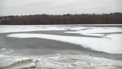 Hudson River is almost completely frozen over
