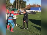 Vardy tries to scare Leicester boss Puel in Spider-Man costume
