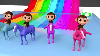 Learn Colors with Baby Monkey Ride Horse Water Slide Nursery Rhymes for Kids Children