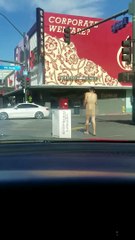 Man Strolls Down Las Vegas Street in Birthday Suit