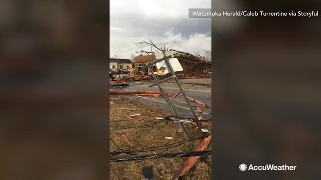 Town intersection devastated after tornado tears through