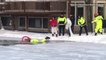 Dog rescued after falling through frozen pool