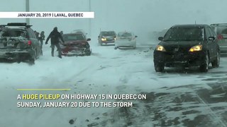 Multiple cars involved in huge pileup in Quebec