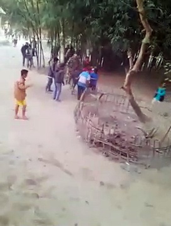 Un rhinocéros enragé fonce sur une foule de villageois.
