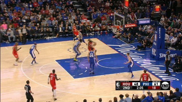 Harden drives past Embiid for big dunk