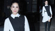 Sunny Leone looks pretty in white & black outfit at the screening of Rubaru Roshni | Boldsky