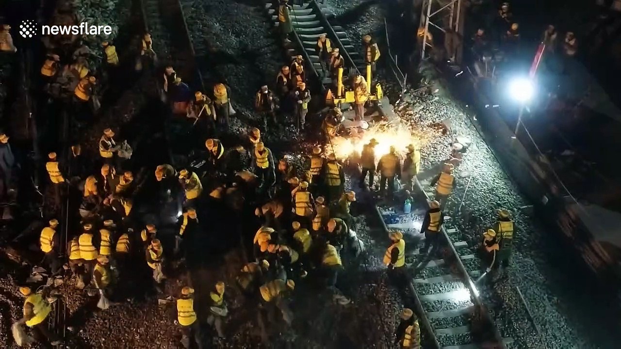It took just 6 hours for this army of railway workers to change the tracks at a station in China