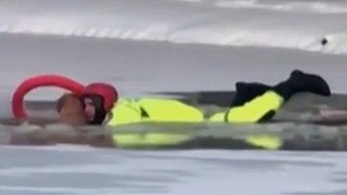 Video captures dramatic rescue of dog from icy pond