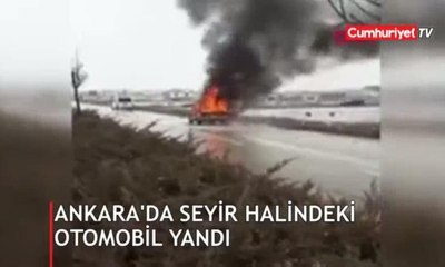 Ankara'da seyir halindeki otomobil yandı