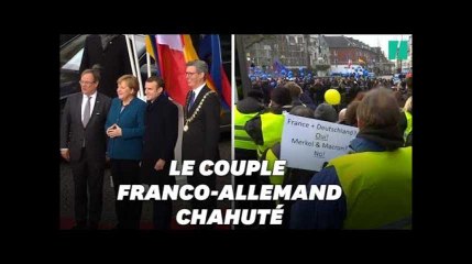 Macron et Merkel copieusement hués à Aix-la-Chapelle
