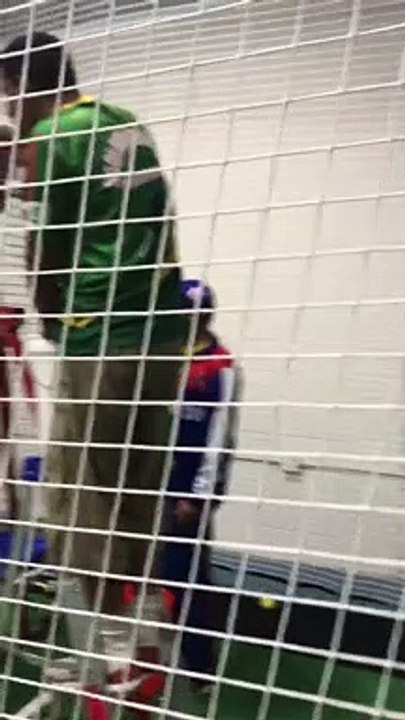 Kamran Akmal warming up with machine pitch at the CricZone Sports Dallas