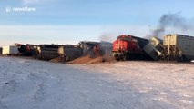 Fire breaks out after train derails in Saskatchewan, Canada