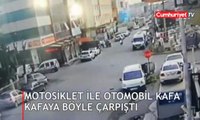 İstanbul'da motosiklet ile otomobil kafa kafaya böyle çarpıştı