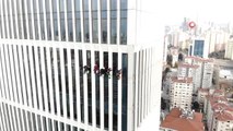 İstanbul - Özel)130 Metre Yükseklikte Temizlik İşçilerinin Ekmek Mücadelesi Havadan Görüntülendi