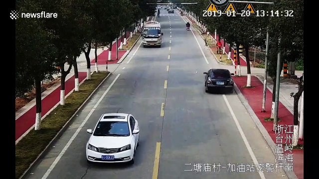 Street sweeper has near miss when out-of-control car smashes into a tree