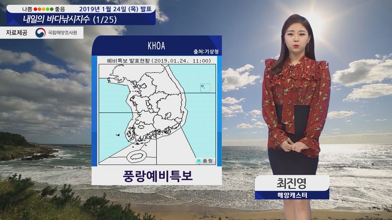 [내일의 바다낚시지수] 1월25일 제주 남해안 제외 풍랑 예비 특보 매서운 겨울 바람...