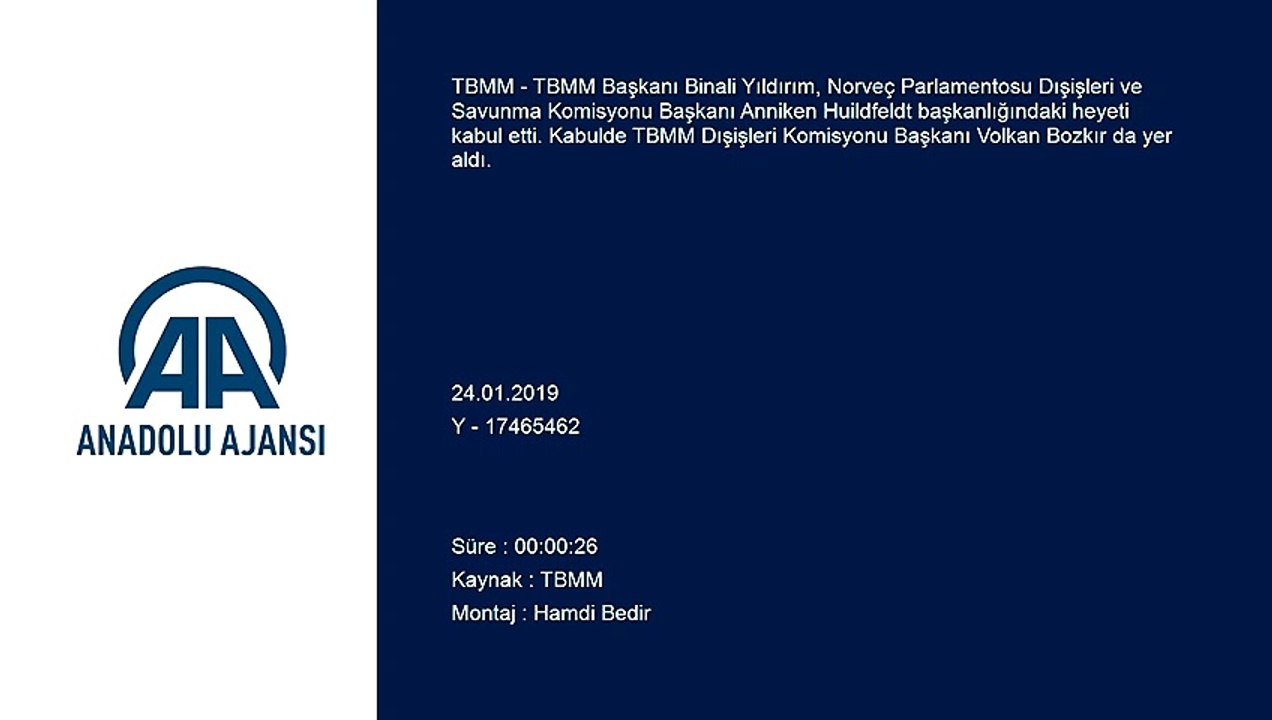 TBMM Başkanı Yıldırım, Norveç Parlamentosu Dışişleri ve Savunma Komisyonu Başkanı Huildfeldt'i kabul etti - TBMM