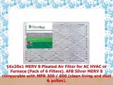 FilterBuy 16x20x1 MERV 8 Pleated AC Furnace Air Filter Pack of 6 Filters 16x20x1