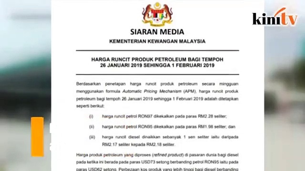 Petrol prices unchanged, diesel up 1 sen