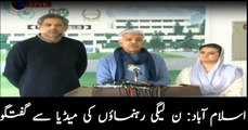 PMLN leaders talk to media in Islamabad