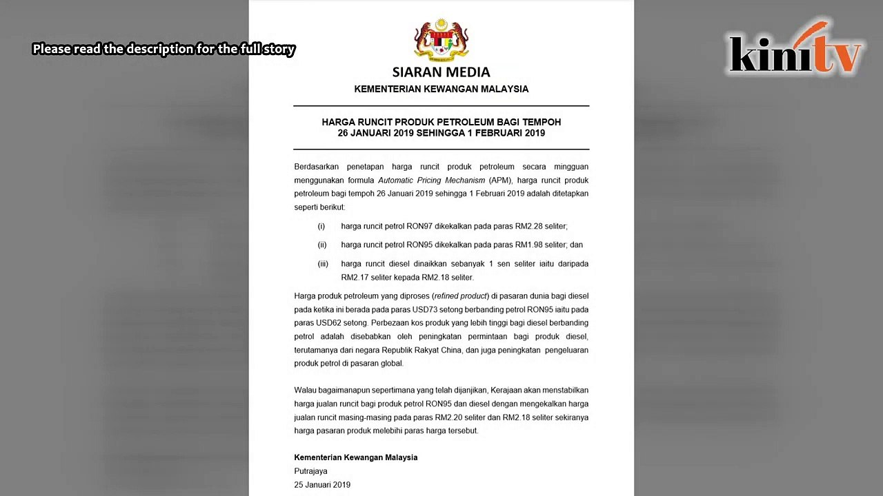 Harga runcit RON95, RON97 kekal, diesel naik satu sen