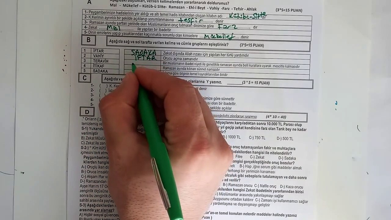 7.Sınıf TEMEL DİNİ BİLGİLER  1.Dönem 2.Yazılı Soruları ve Çözümü