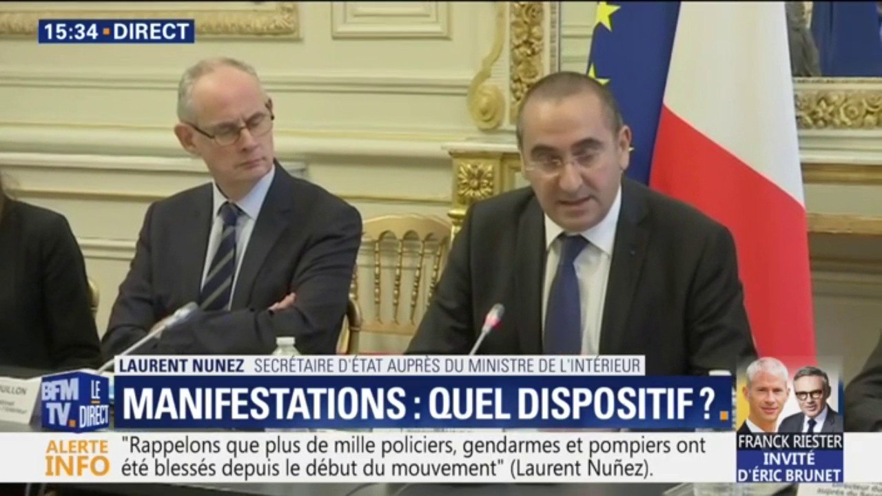 Laurent Nuñez confirme l'utilisation de caméras-piétons par les forces de l'ordre samedi pour "contextualiser" l'usage des LBD