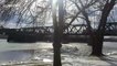 Boat stuck under bridge on Hudson after river ice jam frees vessels