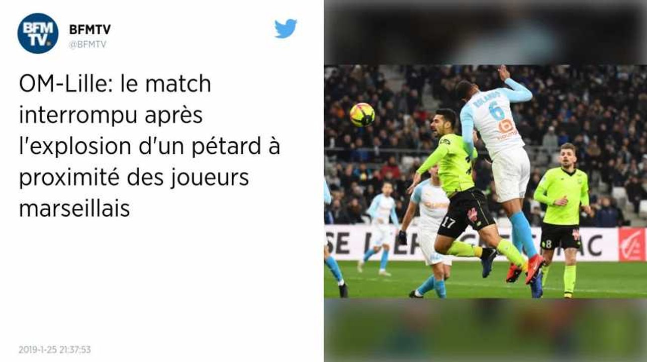 Ligue 1. Le match Marseille - Lille interrompu après l'explosion d'un pétard jeté près des joueurs