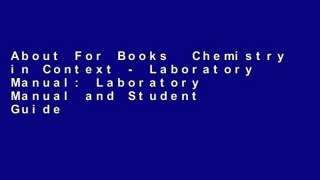 About For Books  Chemistry in Context - Laboratory Manual: Laboratory Manual and Student Guide