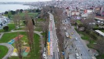 Eminönü-Alibeyköy tramvay hattının rayları yerleştiriliyor...10 kilometrelik tramvay hattında son durum havadan görüntülendi