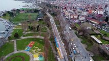 Havadan Görüntülendi! Eminönü-Alibeyköy Tramvay Hattının Rayları Yerleşiyor...