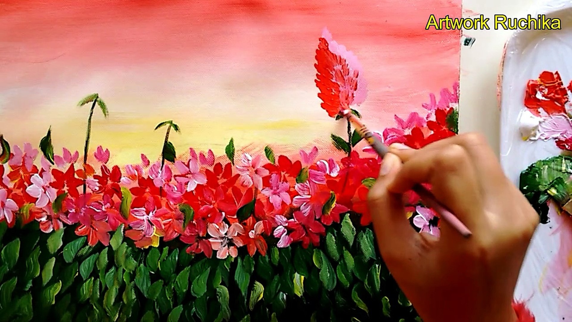 Land of Flowers | Flower Garden Painting | Acrylic Painting Tutorial, image size:1920x1080