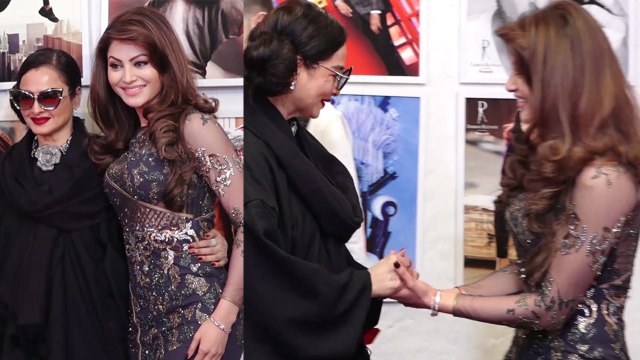 Urvashi Rautela posses with Rekha at Dabboo Ratnani Calendar 2019 launch; Watch Video | FilmiBeat