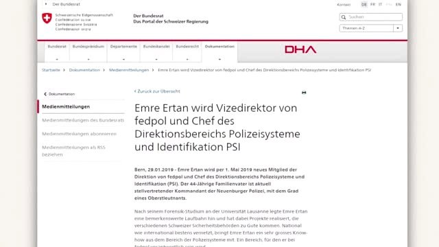 Dha Dış - Türk Asıllı Polis Şefi, İsviçre Federal Polis Teşkilatı'na Başkan Yardımcısı Olarak Atandı