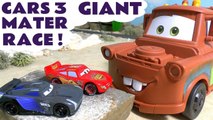 Giant Mater Race Off with Pixar Cars Jackson Storm Lightning McQueen and Thomas the Tank Engine Racing on a Race Track with an Accident - Which Vehicle will win in this Fun Family Friendly Full Episode English Story for kids