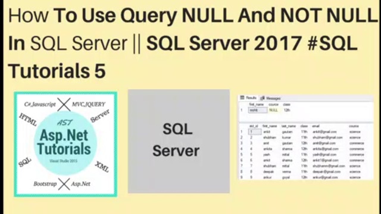 How to use query NOT and NOT NULL in sql server 2017 || #sql tutorials 5