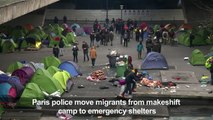 Police move migrants from Paris camp to emergency shelters