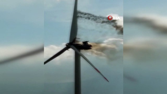 Rüzgar türbini alev alev yandı