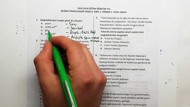 8. Sınıf BİLİŞİM TEKNOLOJİLERİ ve YAZILIM Yazılı Soruları ve Çözümü 2019