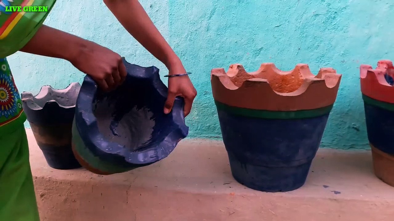 homemade cement flower pot