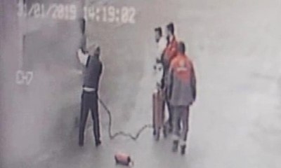 Yolcu otobüsündeki yangın güvenlik kamerasında