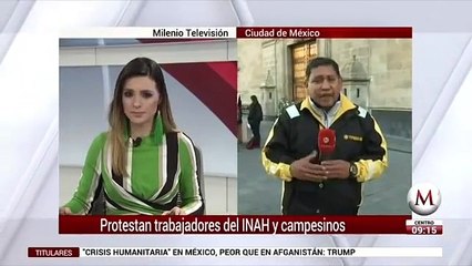 Maestros del INAH protestan frente a Palacio Nacional