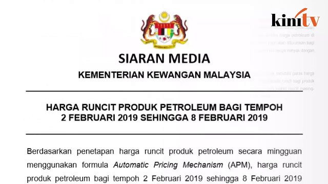 Harga petrol turun 5 sen, diesel kekal