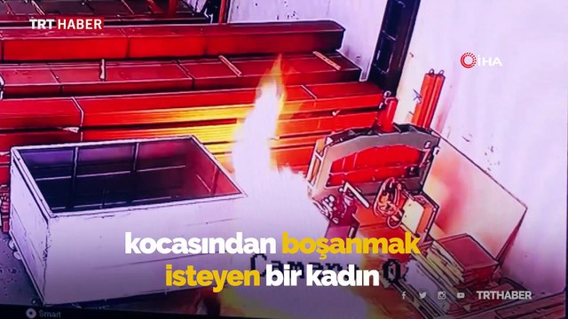 Boşanmak istemeyen kocasının iş yerini benzin dökerek ateşe verdi